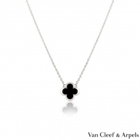 Van Cleef & Arpels White Gold Onyx Pure Alhambra Pendant Van Cleef & Arpels White Gold Onyx Pure Alhambra Pendant